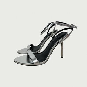 Silver Heeled Sandals with a Metal Heel
